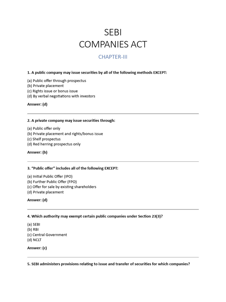 SEBI Companies Act: Securities Issuance Rules | PDF | Dividend | Insurance