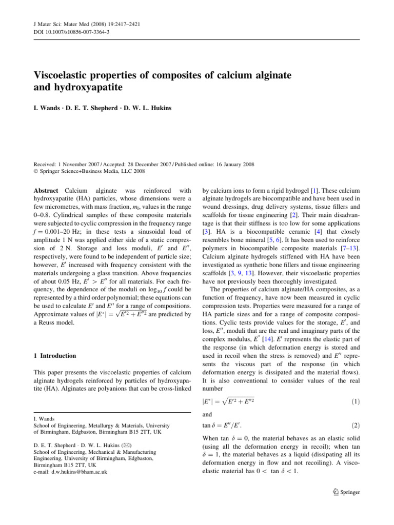 Viscoelastic Properties of Composites of Calcium Alginate | PDF ...