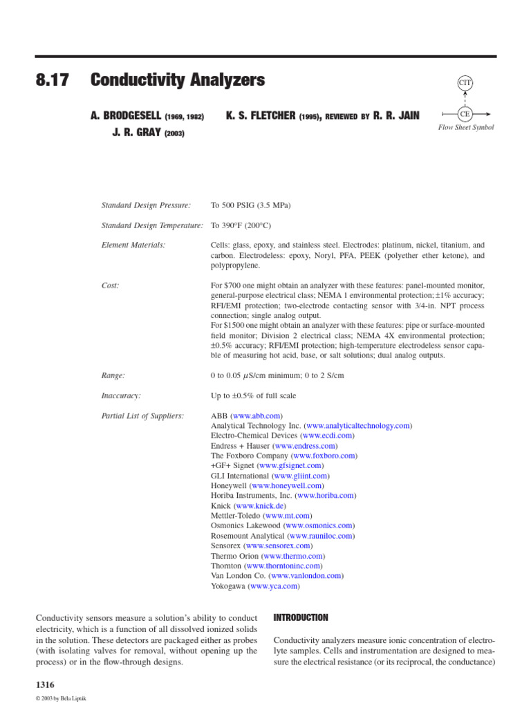 Conductivity Analyzers Overview and Specs | PDF | Electrical ...