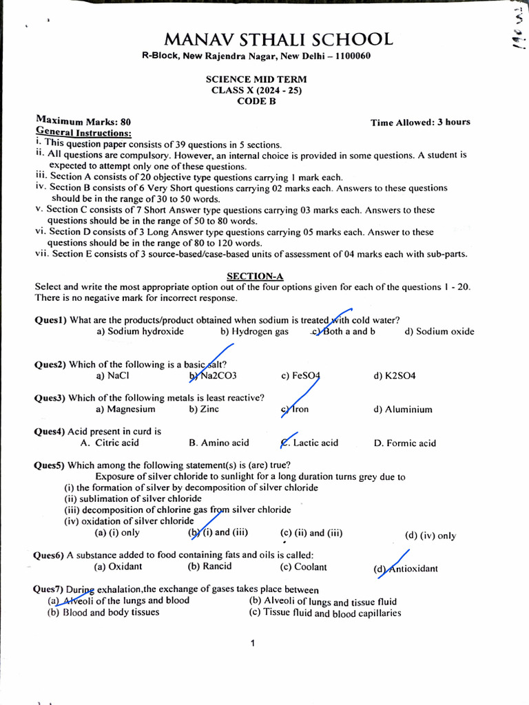Class X Science Mid Term Exam 2024-25 | PDF | Chemistry