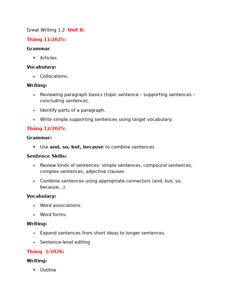 Great Writing Unit 8: Grammar & Skills | PDF