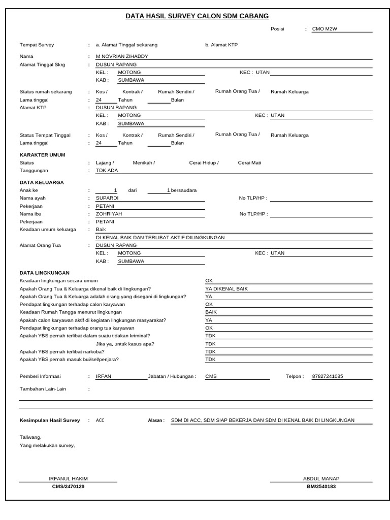 Form Berkas Tambahan SDM Cmo Rian | PDF