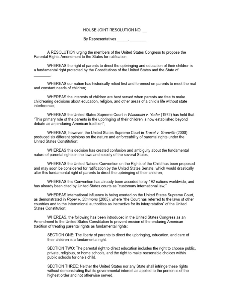 Support for Parental Rights Amendment | PDF | United States Congress ...