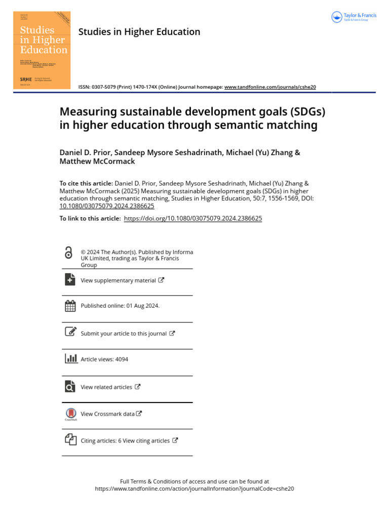Measuring Sustainable Development Goals SDGs in Higher Education ...