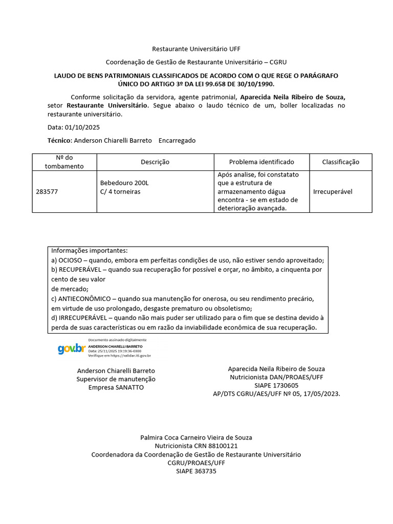 Laudo de Deterioração de Equipamento UFF | PDF