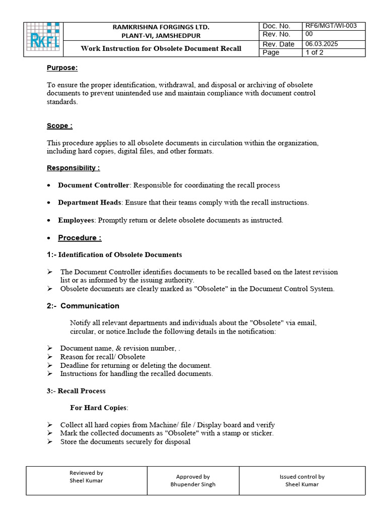 Obsolete Document Recall Procedure | PDF | Computing