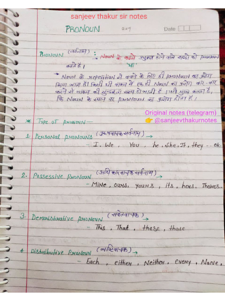 Sanjeev Thakur Sir Pronoun Notes | PDF