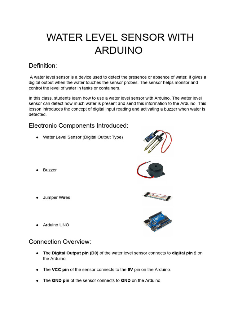 Arduino Water Level Sensor Guide | PDF | Arduino | Sensor