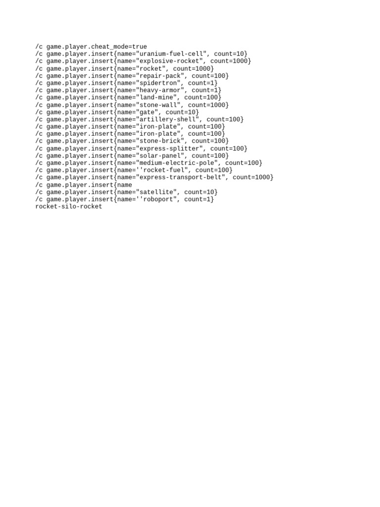 Factorio Cheat Commands Guide | PDF
