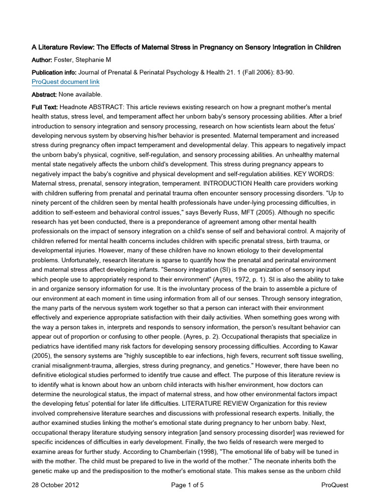 Maternal Stress and Child Sensory Integration | PDF | Attention Deficit ...