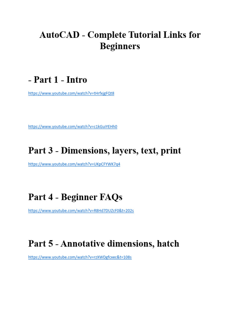 AutoCAD Beginner Tutorial Series Links | PDF