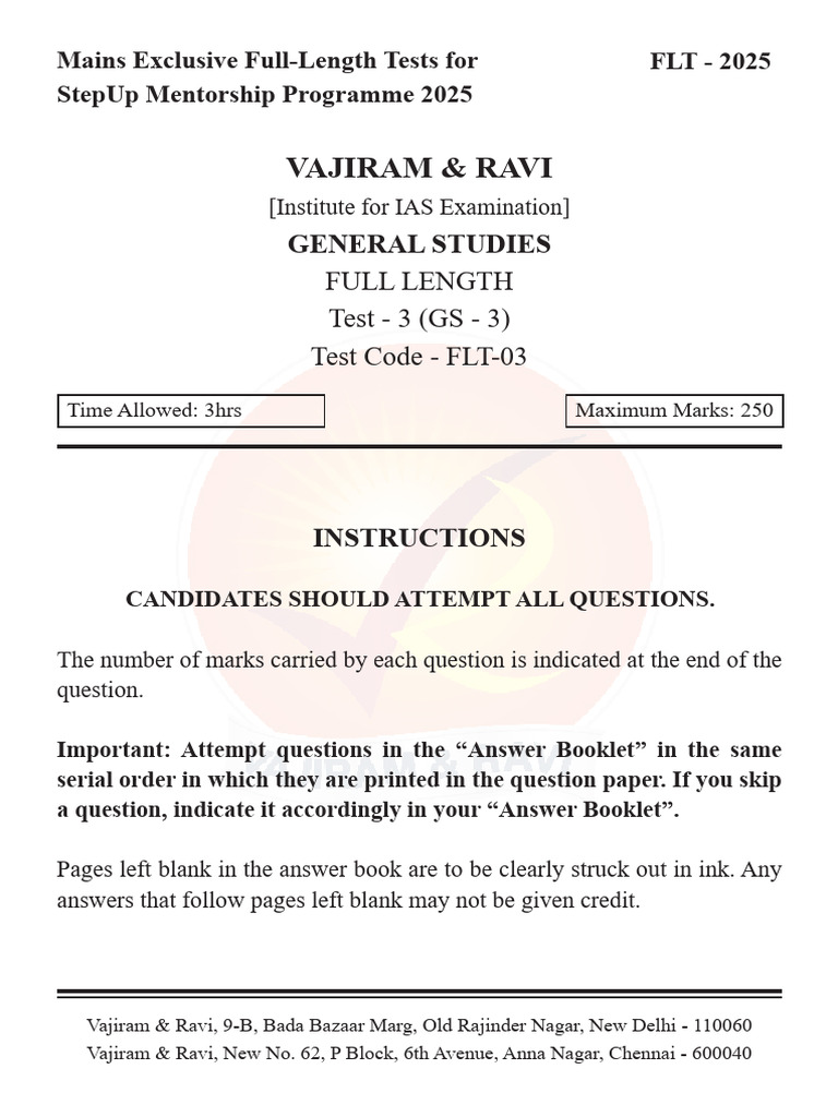 IAS 2025 GS Full-Length Test 3 Guide | PDF | Natural Environment ...