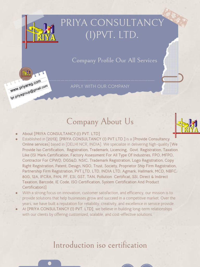 Company Profile of Priya Group | PDF | License | Quality Management System