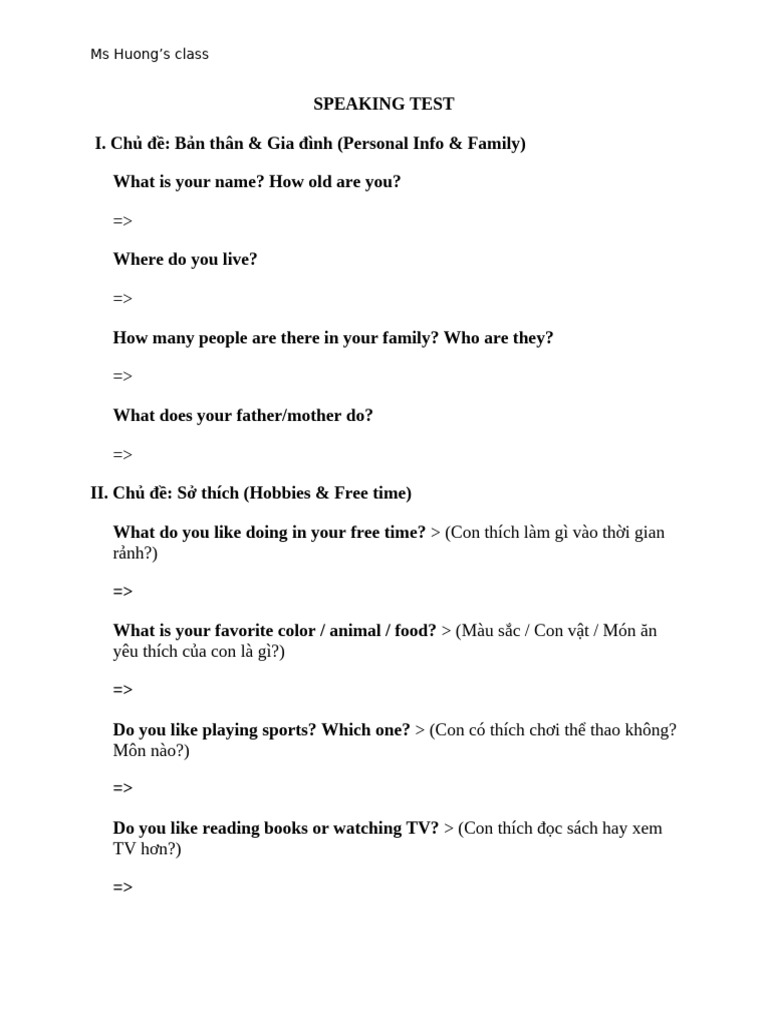 Speaking Test | PDF