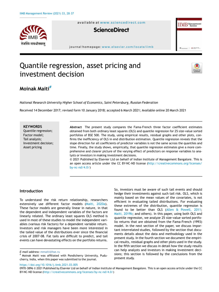 Quantile Regression in Asset Pricing | PDF | Linear Regression ...