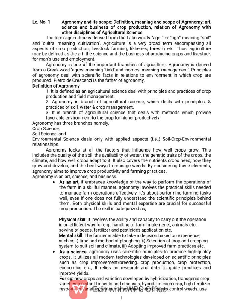 VI Dean AGRO 101 Theory Notes | PDF | Agronomy | Agriculture