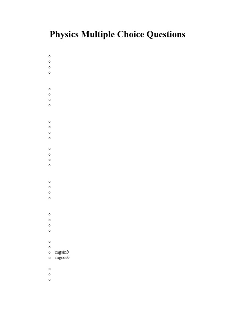 Physics MCQs: Motion, Energy, Fluid Dynamics | PDF | Buoyancy ...