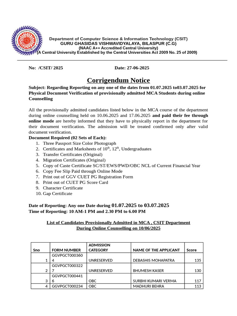 MCA Notice Corrigendum 30.6.25 | PDF