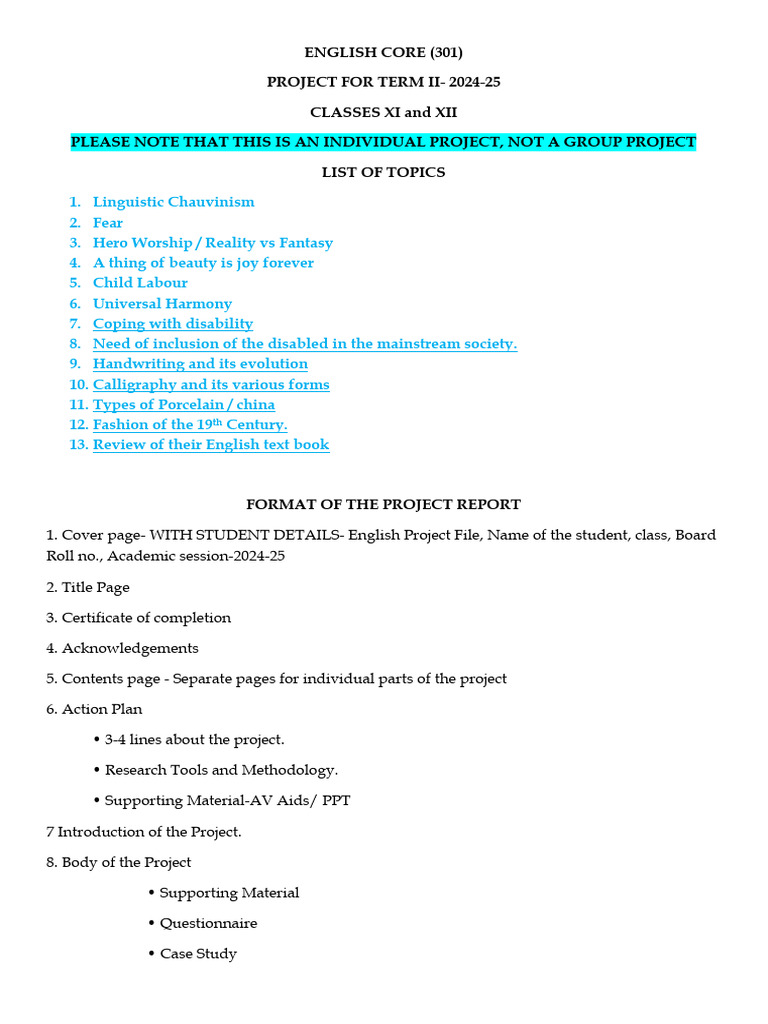 2024-25 - Term II Project For Xi and Xii | PDF
