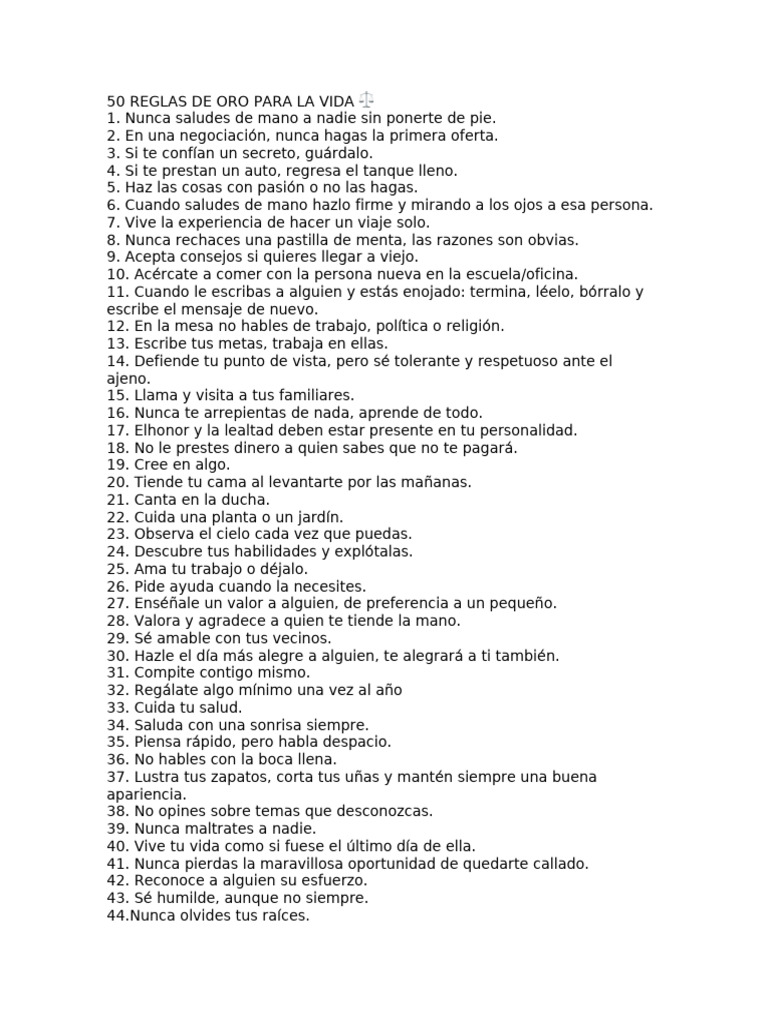50 Reglas de Oro Para La Vida | PDF