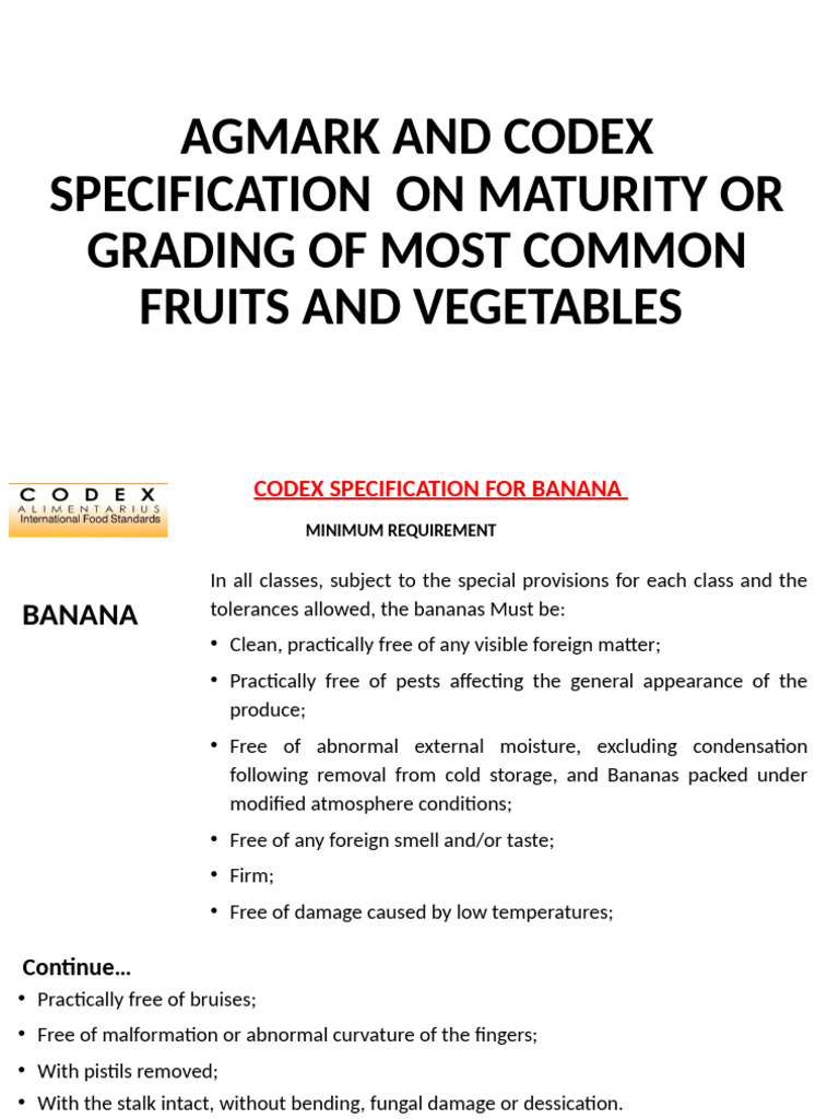 Codex & Agmark Standards for Fruits | PDF | Orange (Fruit) | Banana
