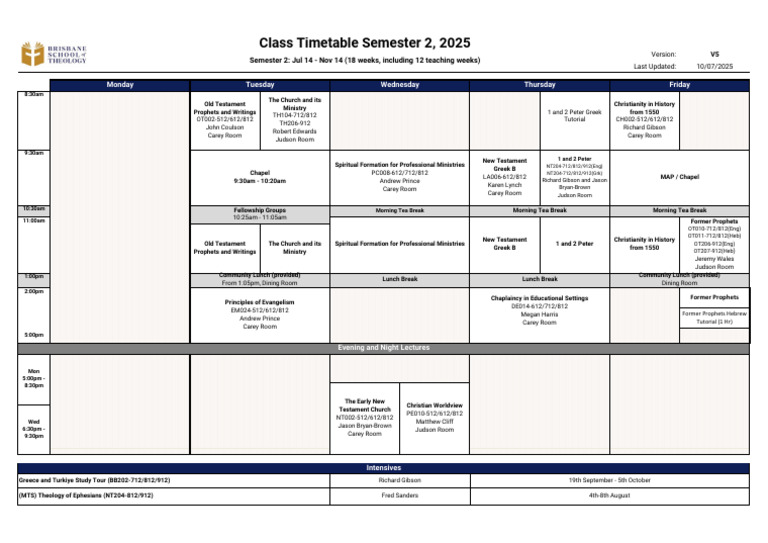 Class Timetable for Semester 2, 2025 | PDF | Christian Bible ...