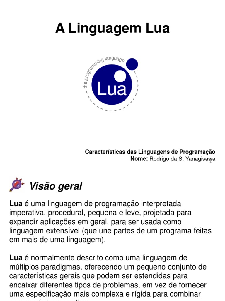 A Linguagem Lua - Rodrigo Yanagisawa | PDF | Linguagem de script ...