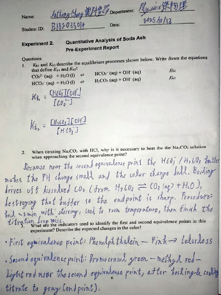 Pre-Lab Experiment 2 Chemistry | PDF