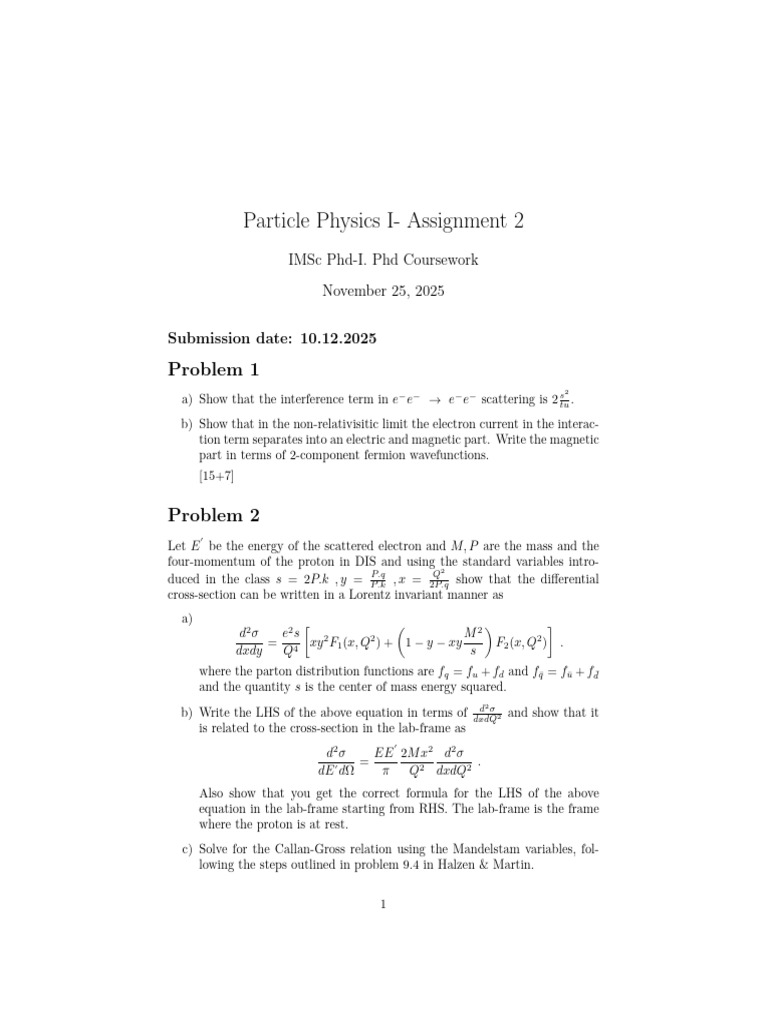 Particle Physics Assignment 2 Solutions | PDF | Electron | Higgs Boson