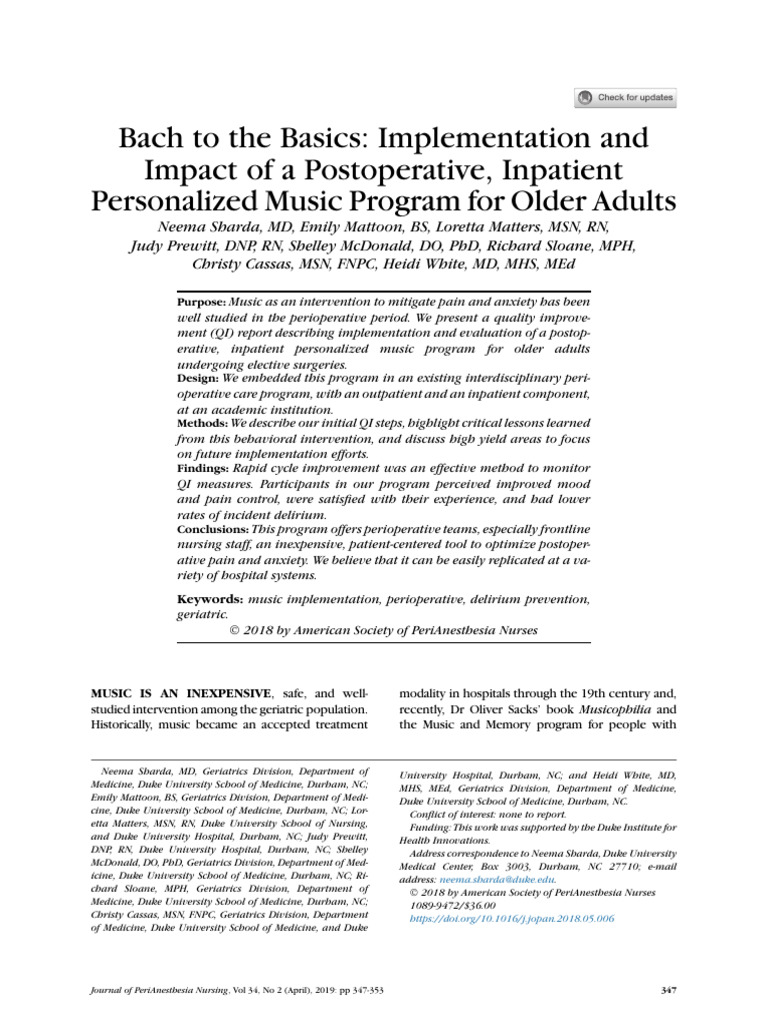 Bach To The Basics Implementation and Impact of A Postoperative ...