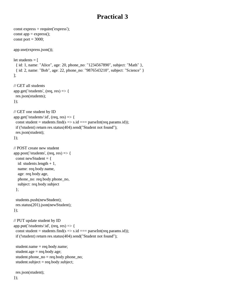 Student Management API with Express | PDF
