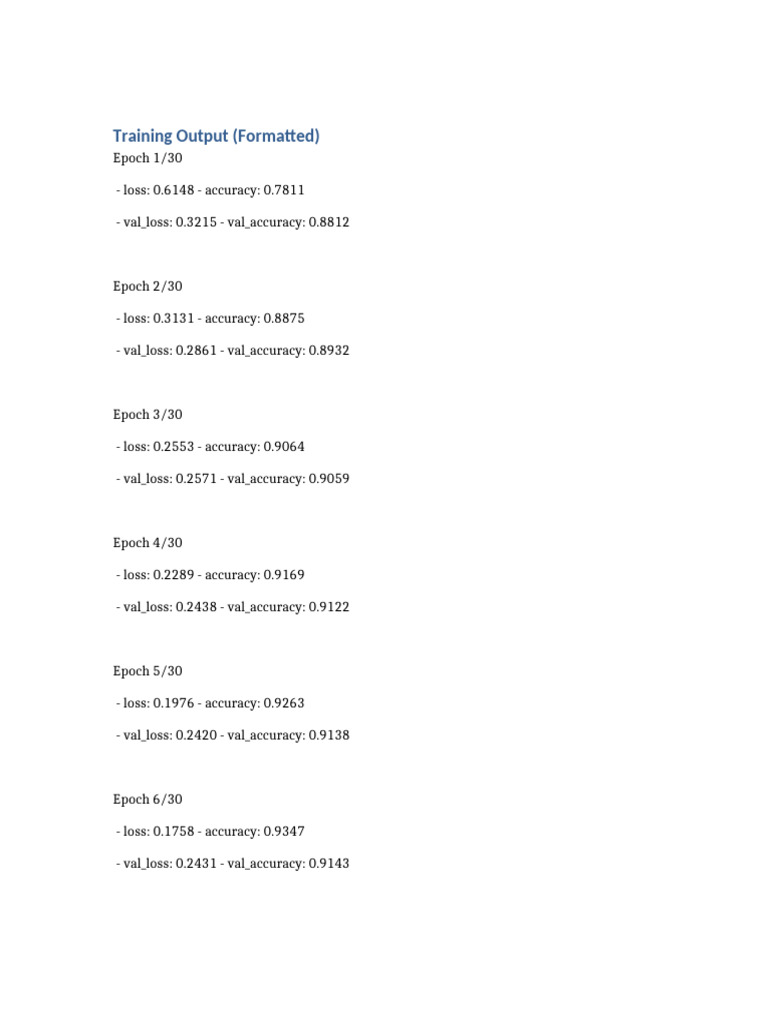 Training Metrics for 30 Epochs | PDF