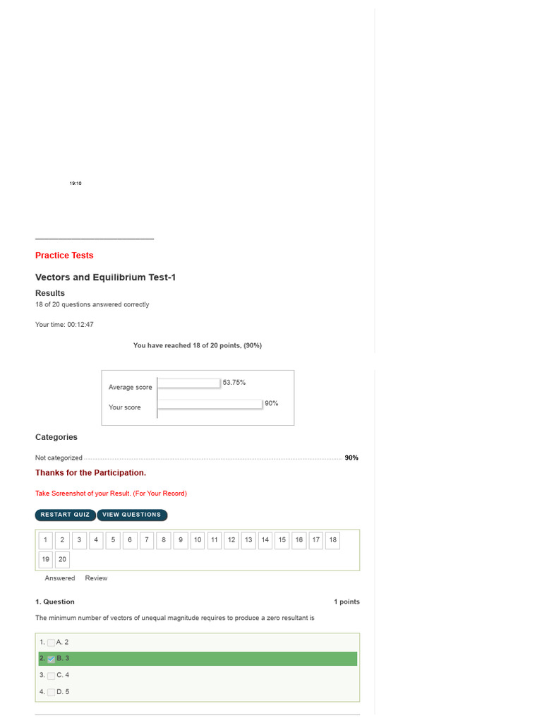 Vectors and Equilibrium Practice Test Results | PDF | Velocity | Force