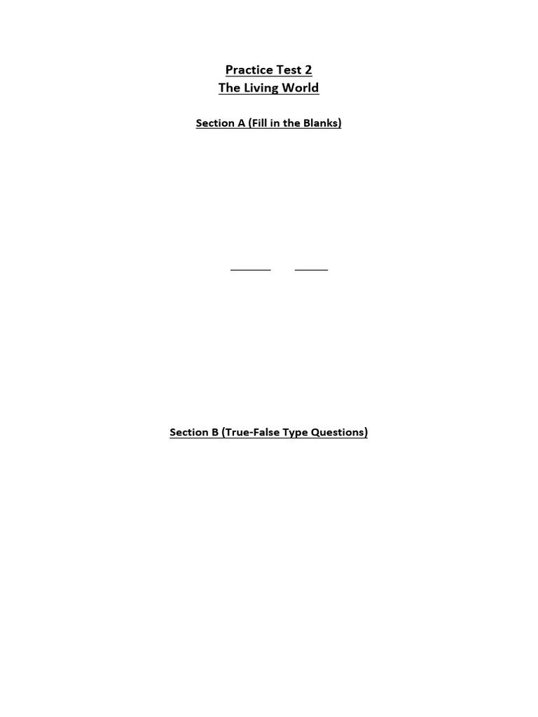 XI QP Practice Test 2 | PDF | Species | Organisms