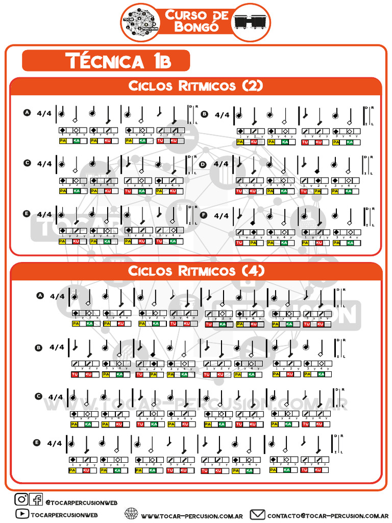 1.1B Tocar Percusion BONGO Hoja Tecnica 1b 2024 | PDF