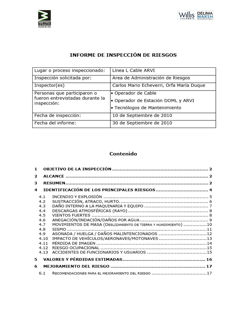 Informe de Riesgos en Cable Arví | PDF | Riesgo | Relámpago