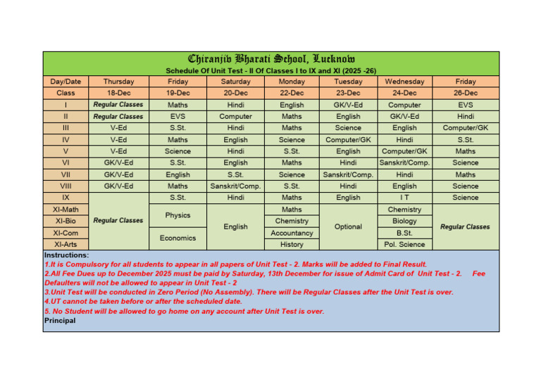Ut - Ii-Date-Sheet - (2025-26) | PDF