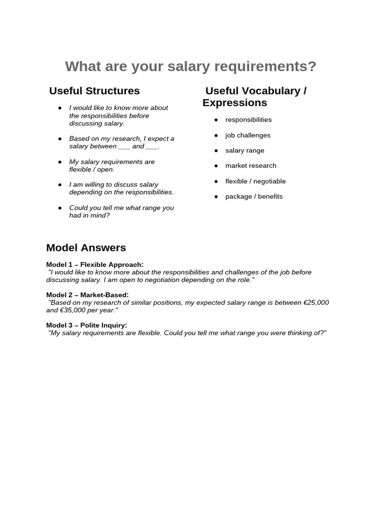 Salary Requirement Discussion Tips | PDF