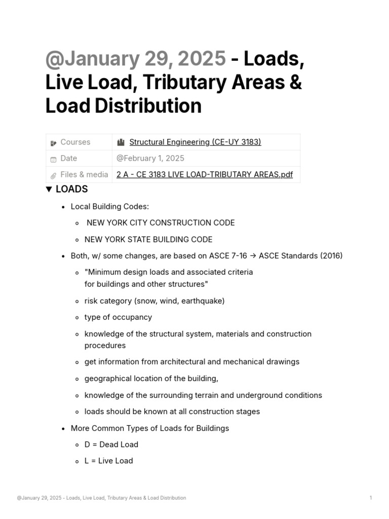 Struc Trib Area, Live Load, Load Notes | PDF | Structural Load | Beam ...