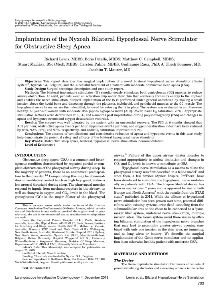 Bilateral Hypoglossal Nerve Stimulation for OSA | PDF | Medicine ...