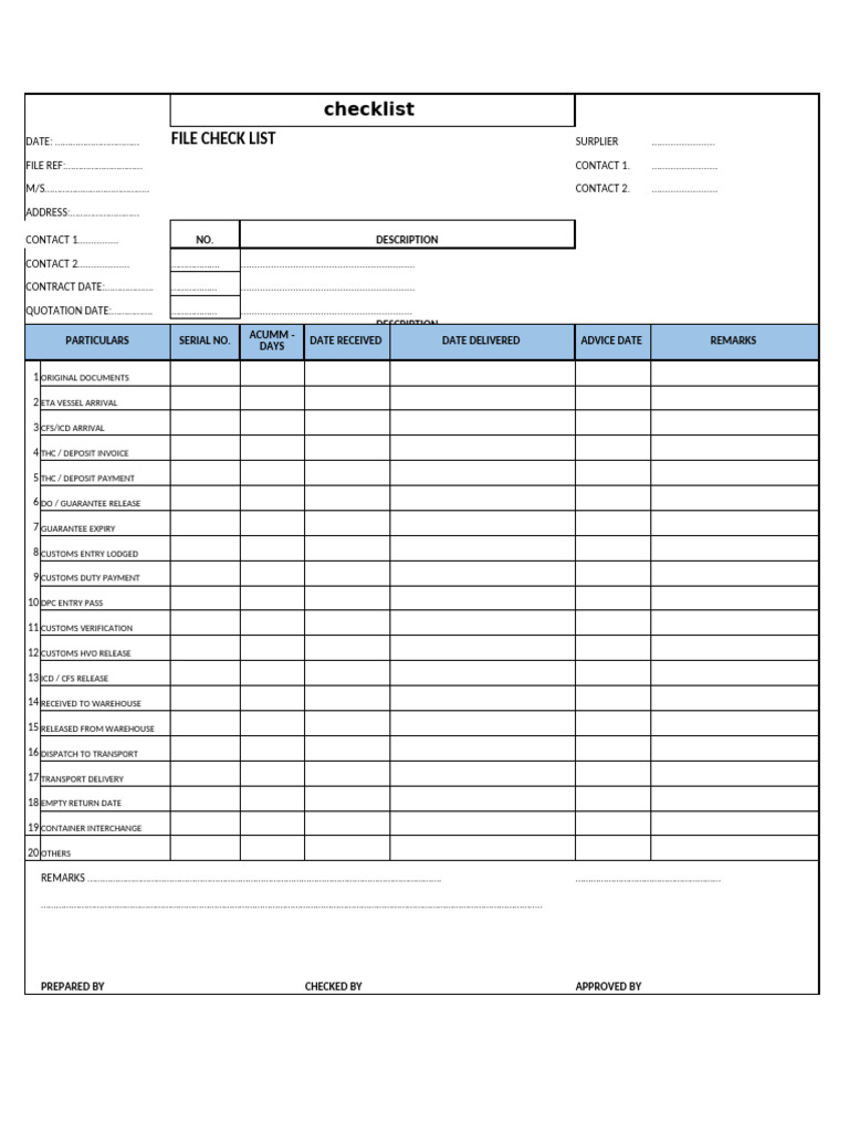 Supplier File Checklist Template | PDF