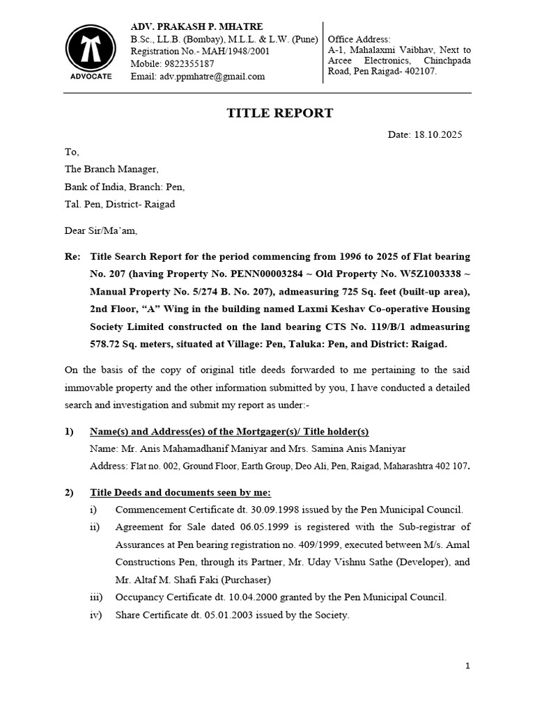 Title Search Report for Flat No. 207 | PDF | Mortgage Law | Deed