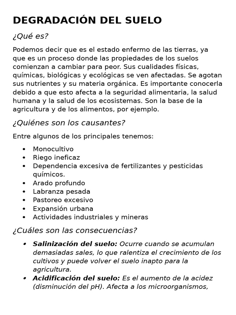 Causas y Consecuencias de la Degradación del Suelo | PDF | Suelo ...