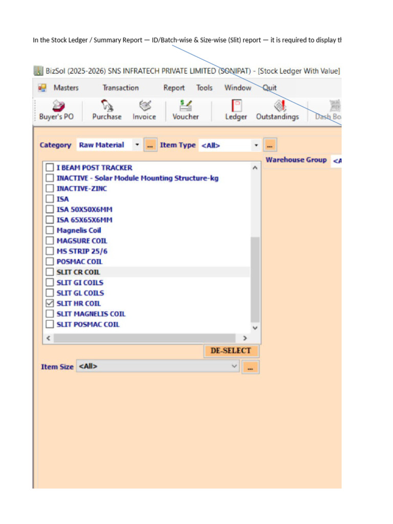 In Stock Ledger - Summary Report - ID-Batch-wise & Size-Wise (Slit ...