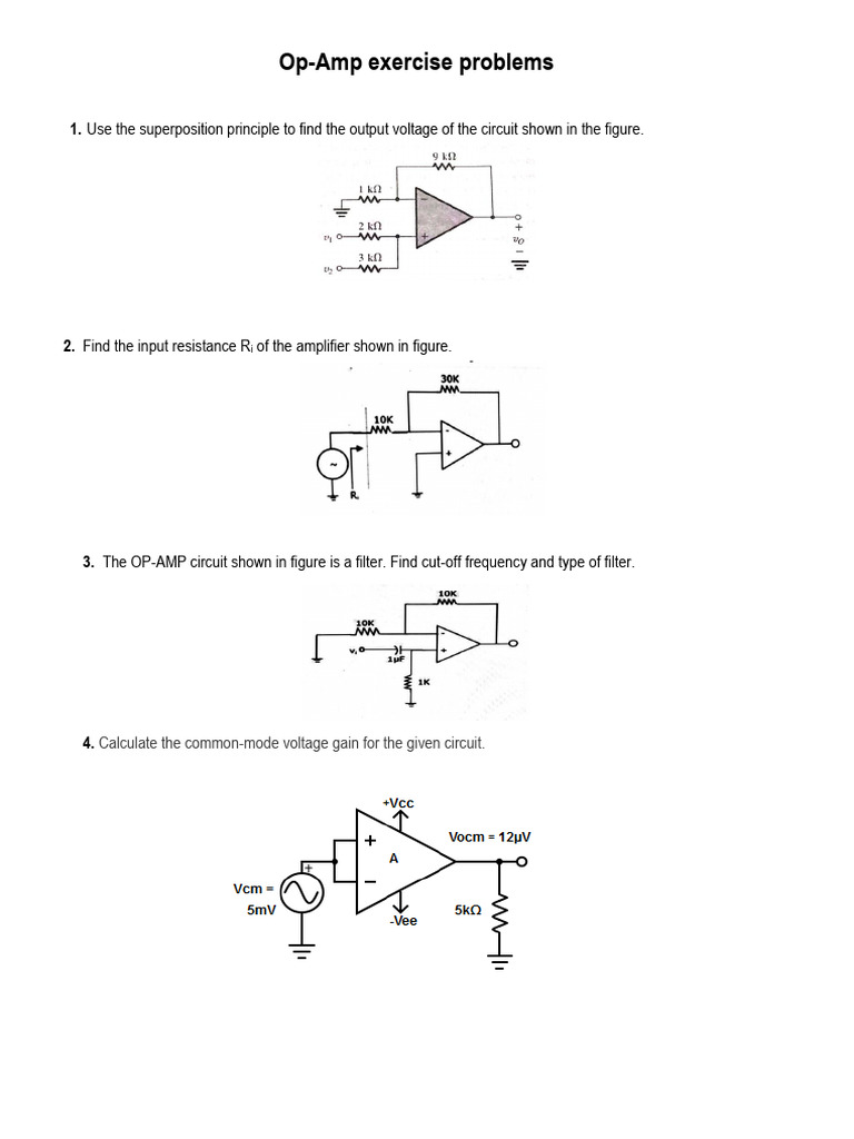 Op-Amp Circuit Problem Set | PDF | Operational Amplifier | Amplifier