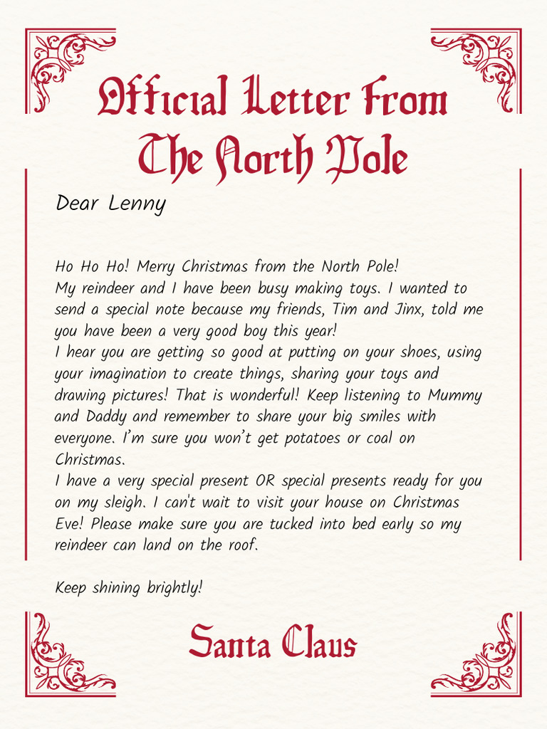 Official Letter From Santa Claus | PDF