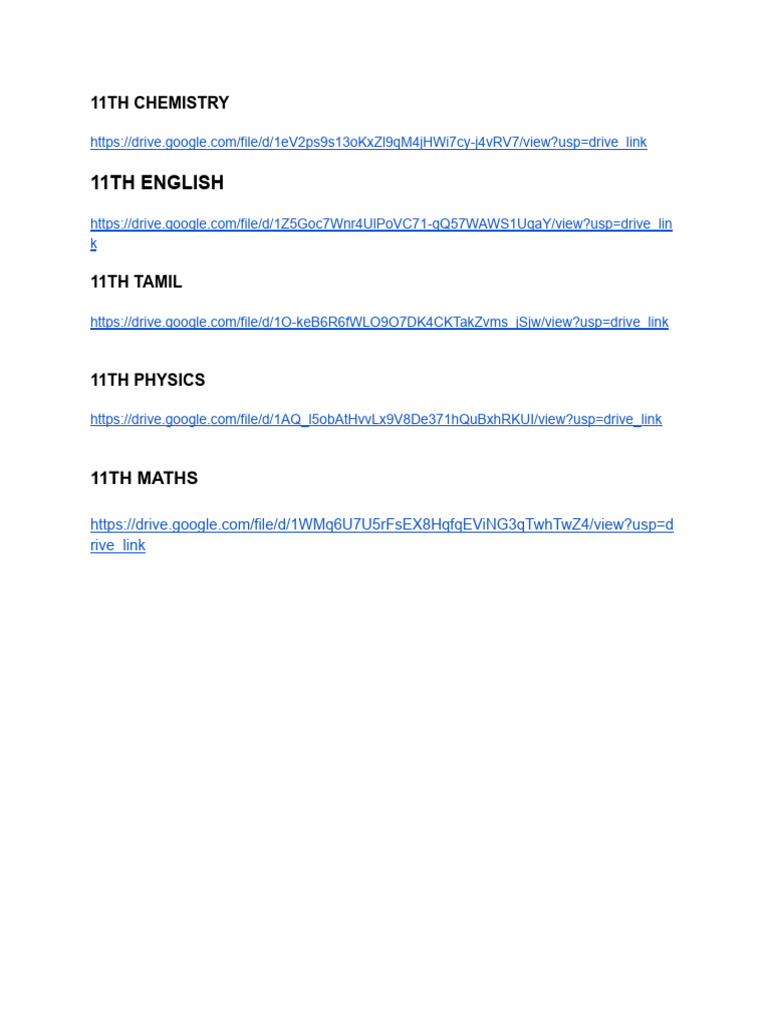 11th Grade Subject Resources Links | PDF