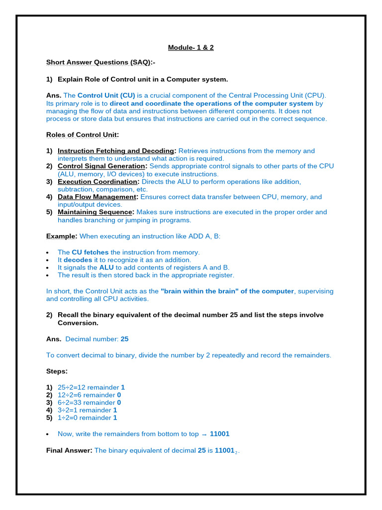 Control Unit and Binary Concepts in Computing | PDF | Computer Data ...