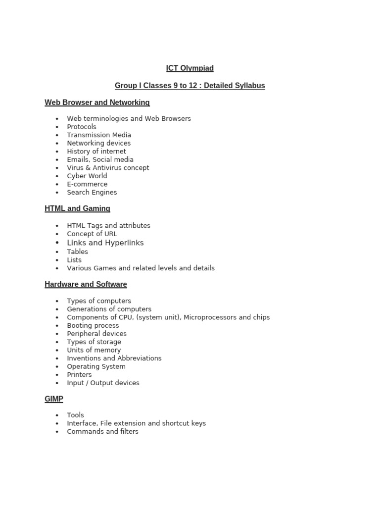 ICT Olympiad Syllabus for Classes 9-12 | PDF | Computer Network ...