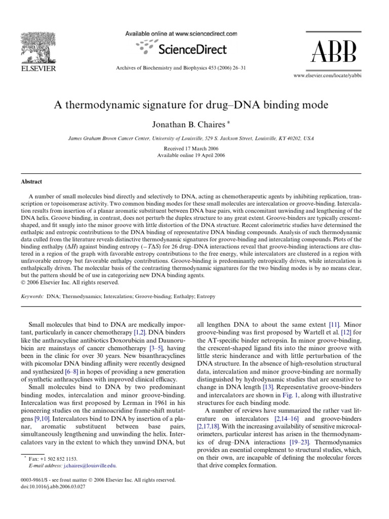 Thermodynamic Signatures of Drug-DNA Binding | PDF | Dna | Entropy